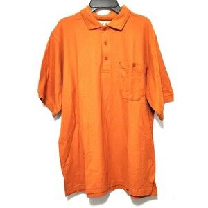 Men’s Orange Polo Shirt Medium Short Sleeve Pocket Casual Summer collard logo